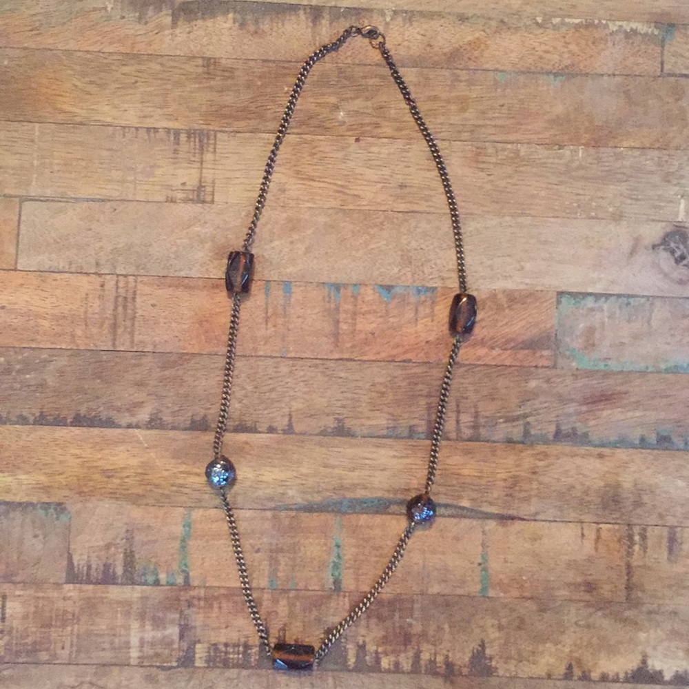 Bronze Chain Brown Bead Necklace